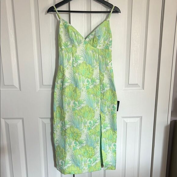 Lulu's Green Slip Midi Dress Spaghetti Strap Sweetheart - Picture 5 of 16